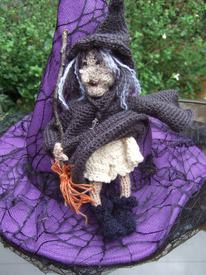 Vintage Crochet Pattern Halloween 14" Witch Doll with Cauldron & Pumpkin Candy Holders PDF Instant Digital Download