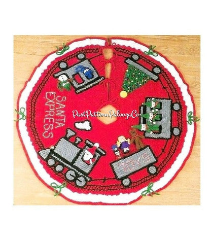 Vintage Christmas Tree Skirt Crochet Pattern 42" Santa Express Choo Choo Train PDF Instant Digital Download 10 Ply