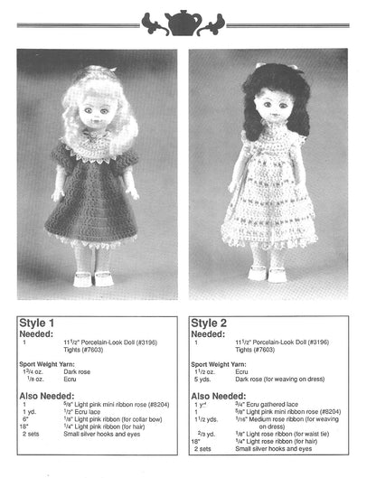 Vintage Crochet Pattern Tea Time Doll Dresses 11.5 Inch 2 Pretty Dressy Designs PDF Instant Digital Download 5 Ply
