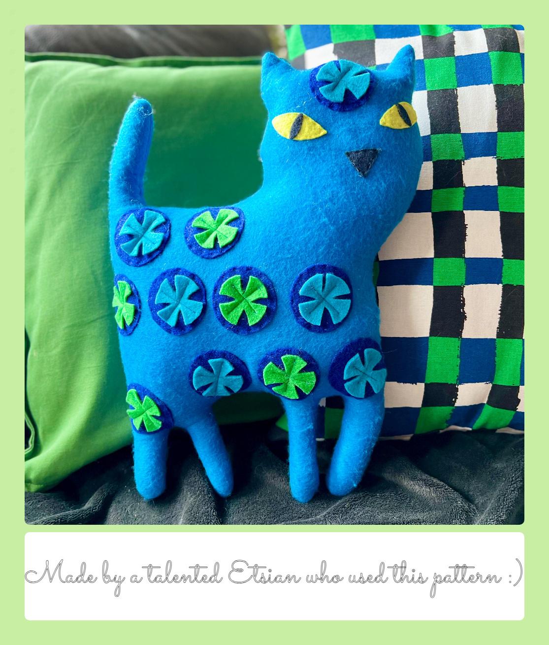Vintage Sewing Pattern Retro Mod Katy Kitty Cat Soft Felt Toy or Pillow PDF Instant Digital Download Kitsch Toy Applique Animal Doll