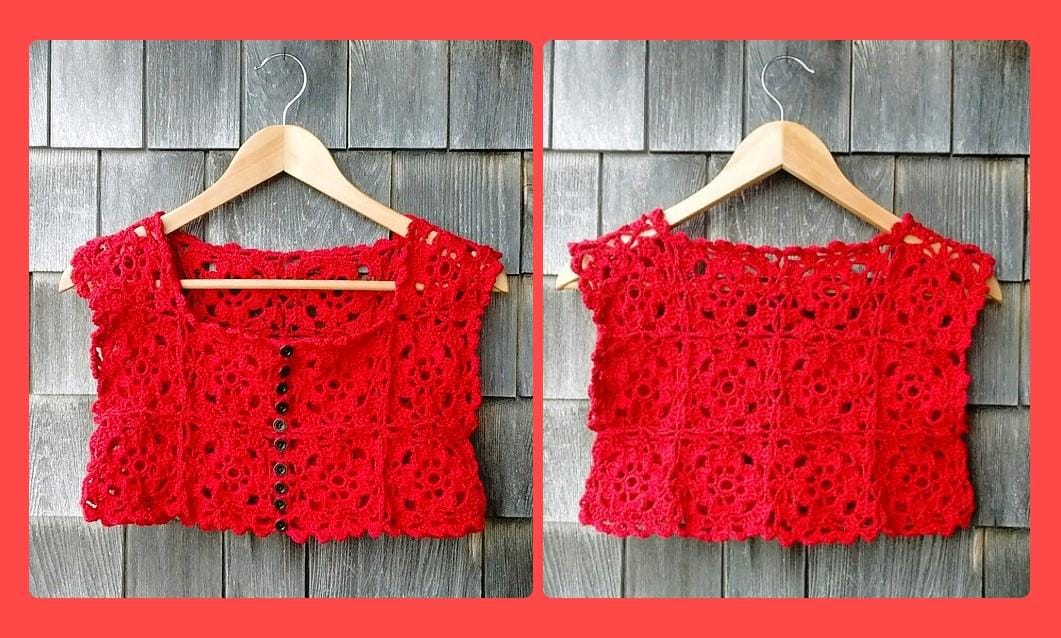 Vintage Crochet Pattern Womens Dressy Granny Square Crop Top PDF Instant Digital Download Retro Boho Chic Bolero Cardi Metallic 4 Ply