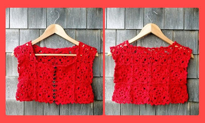 Vintage Crochet Pattern Womens Dressy Granny Square Crop Top PDF Instant Digital Download Retro Boho Chic Bolero Cardi Metallic 4 Ply