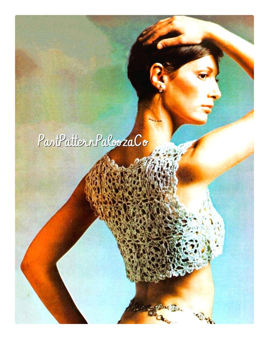 Vintage Crochet Pattern Womens Dressy Granny Square Crop Top PDF Instant Digital Download Retro Boho Chic Bolero Cardi Metallic 4 Ply