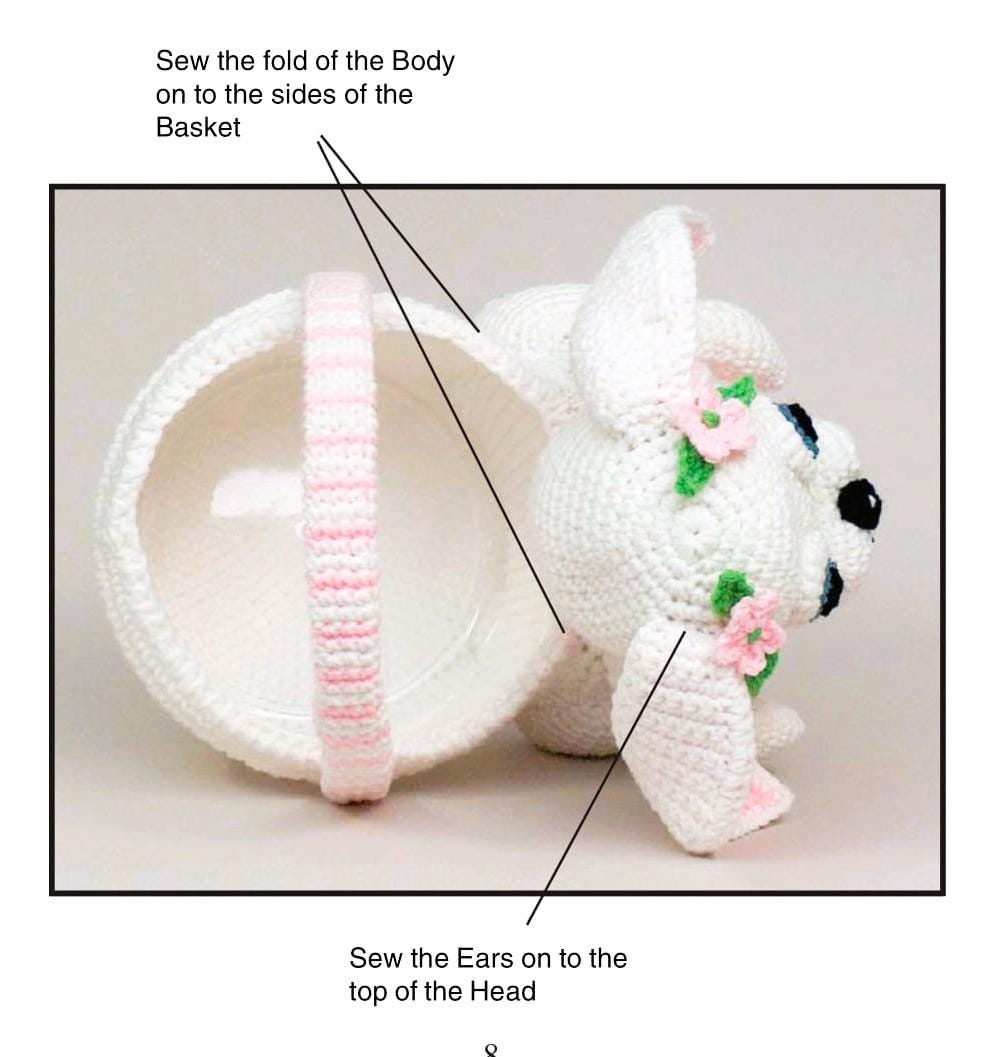 Vintage Crochet Pattern Floppy Eared Girl Bunny Basket PDF Instant Digital Download Springtime Easter Amigurumi Soft Toy Egg Holder 10 Ply