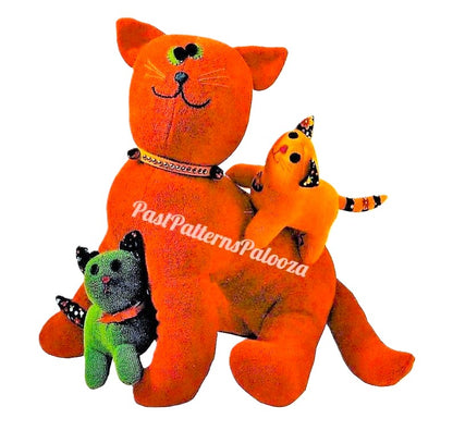 Vintage Sewing Pattern Kitty Cat Family Ginger Joe Calico Carrie Triplet Sock Kittens Soft Fabric Toy Dolls PDF Instant Digital Download