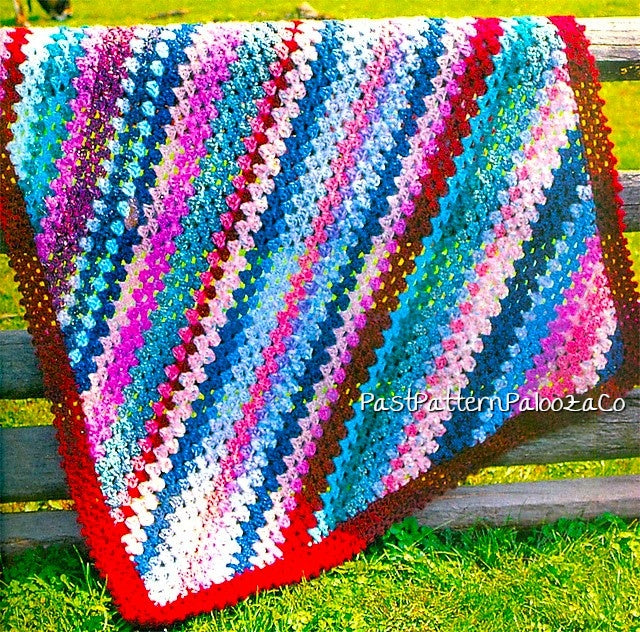 Vintage Crochet Pattern Bold Diagonal Stripes Afghan Blanket  50x50