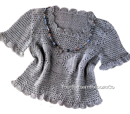 Vintage Crochet Pattern Womens Lacy Mesh Shell Top PDF Instant Digital Download Short Sleeved Cotton Puff Shell Stitch 5 Ply