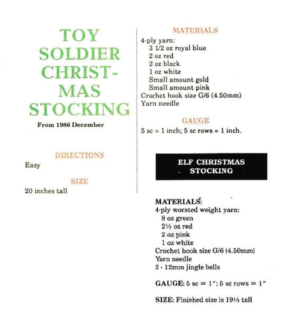 Vintage Crochet Pattern Retro Elf and Nutcracker Toy Soldier Christmas Stockings PDF Instant Digital Download 4 Ply