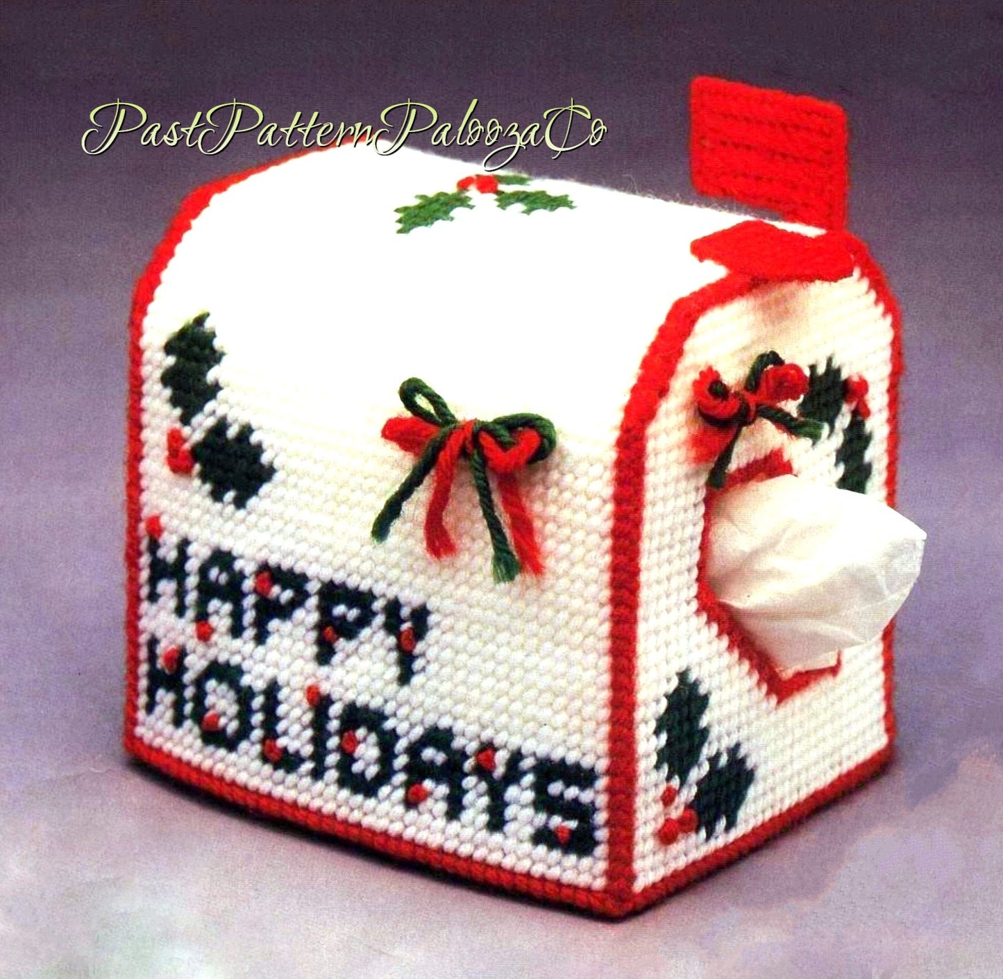Vintage Plastic Canvas Pattern Christmas Mail Box Tissue Topper Happy Holidays Cover PDF Instant Digital Download 7 Count