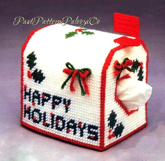 Vintage Plastic Canvas Pattern Christmas Mail Box Tissue Topper Happy Holidays Cover PDF Instant Digital Download 7 Count