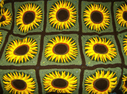 Vintage Crochet Giant Sunflower Grannies Afghan Pattern PDF Instant Digital Download Beautiful Sun Flower Garden Blanket 10 Ply