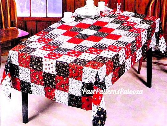 Vintage Sewing Pattern Christmas Tablecloth Patchwork Squares Trip Around The World PDF Instant Digital Download 93x60" Table Cover
