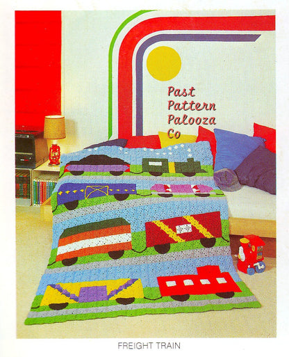 Vintage Crochet Pattern Freight Train Blanket Picture Afghan PDF Instant Digital Download Granny Squares Choo Choo Express Kids Throw 10 Ply