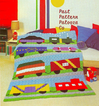 Vintage Crochet Pattern Freight Train Blanket Picture Afghan PDF Instant Digital Download Granny Squares Choo Choo Express Kids Throw 10 Ply