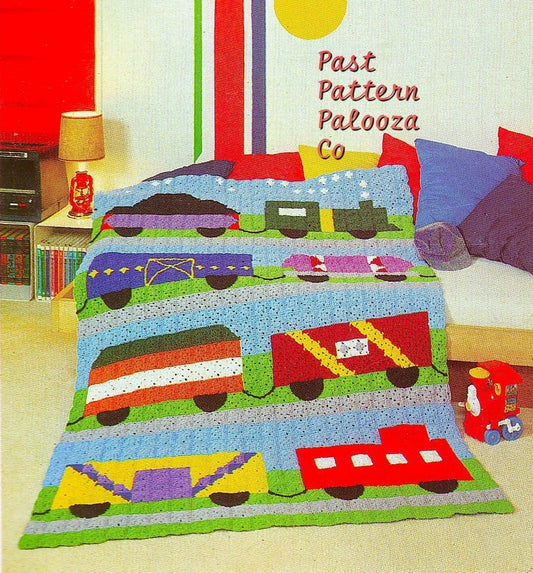 Vintage Crochet Pattern Freight Train Blanket Picture Afghan PDF Instant Digital Download Granny Squares Choo Choo Express Kids Throw 10 Ply