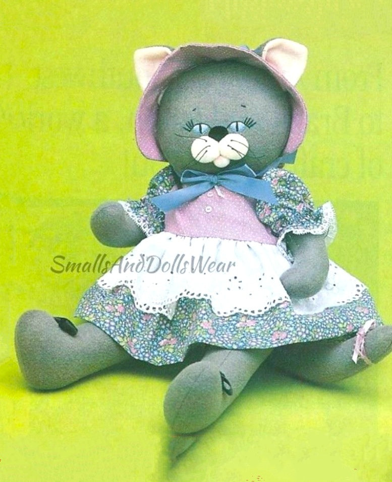 Vintage Sewing Pattern 15" Country Kitten Cat Soft Sculpture Fabric Doll PDF Instant Digital Download Pretty Kitty Stuffed Soft Toy