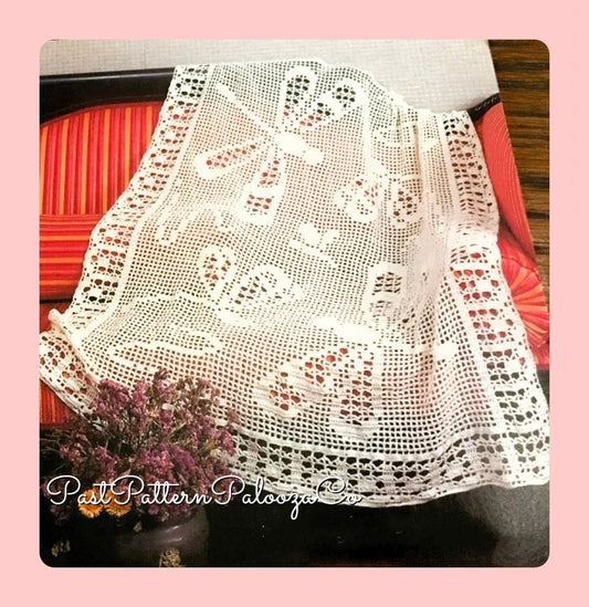 Vintage Filet Crochet Pattern Pretty Dragonfly Afghan Instant Digital Download Dragonflies Throw Blanket 35x45 5 Ply
