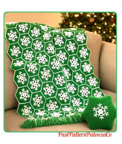 Vintage Crochet Pattern Hexagon Snowflake Christmas Afghan & Pillow Set PDF Instant Digital Download Winter Granny Squares Blanket 10 Ply