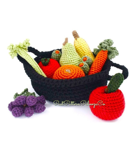 Vintage Crochet Pattern Fruits and Vegetables Basket PDF Instant Digital Download Soft Toy Food 9 Yummy Designs Play or Display 10 Ply