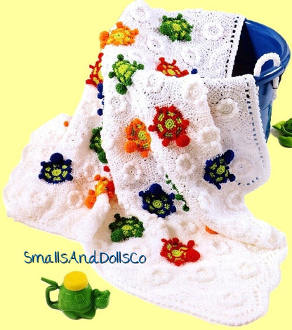 Vintage Crochet Turtle Afghan Pattern PDF Instant Digital Download Tortoise Flower Floral Motifs Animal Afghan Lapghan Blanket 10 Ply