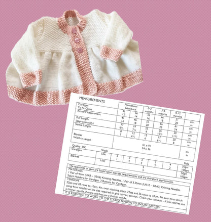 Vintage Knitting Pattern Baby Girl Moss Stitch Cardigan Coat & Blanket Set PDF Instant Digital Download Preemie - 12 m DK