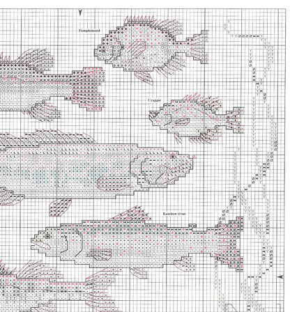 Vintage Fish Sampler Cross Stitch Pattern 9 Freshwater Fish PDF Instant Digital Download Embroidery Fishing Motifs Gift For Angler
