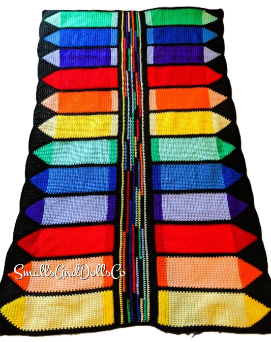 Vintage Crochet Pattern Rainbow Crayon Box Afghan Blanket PDF Instant Digital Download Colorful Crayons Kids Throw 10 Ply