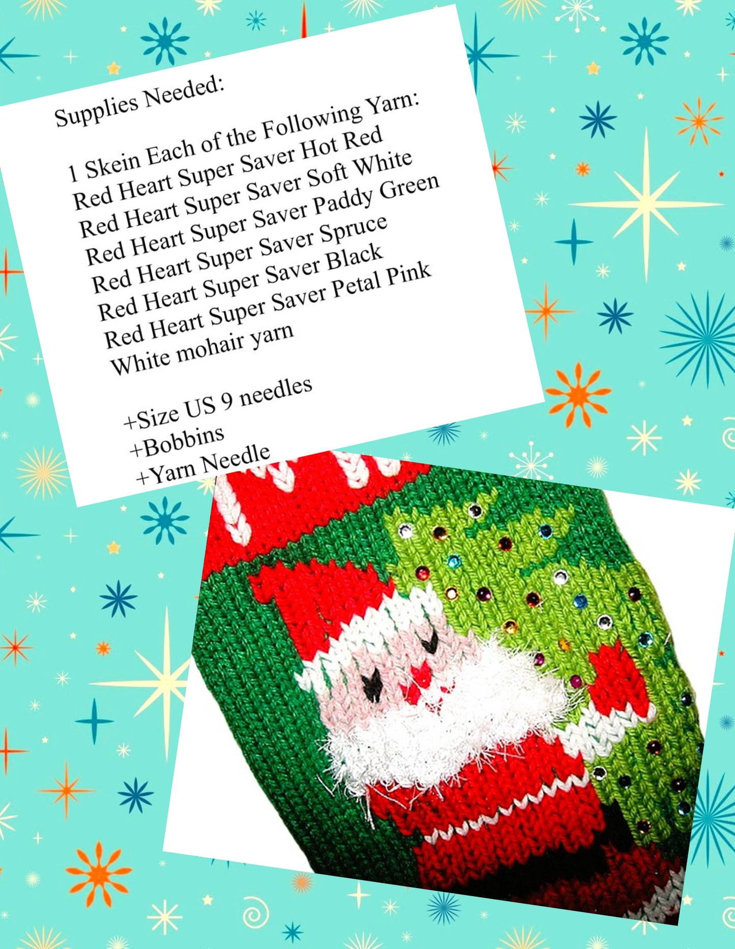 Vintage Santa Carrying Tree Christmas Stocking Knitting Pattern PDF Instant Digital Download Nostalgic Retro Jumbo Size Holiday Sock 1950s