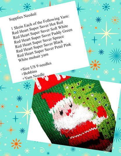 Vintage Santa Carrying Tree Christmas Stocking Knitting Pattern PDF Instant Digital Download Nostalgic Retro Jumbo Size Holiday Sock 1950s