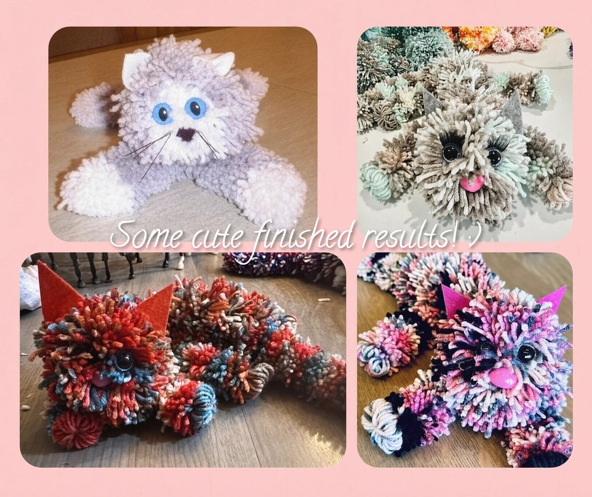 Vintage Pom Pom Cat Pattern 12" Fancy Yarn Felines 1970s PDF Instant Digital Download