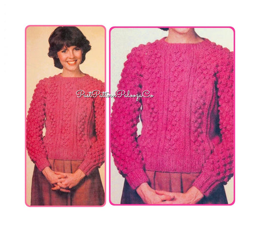 Vintage Knitting Pattern Womens Bobble Knot Stitch Sweater PDF Instant Digital Download Retro Pretty Pullover Long Sleeve Jumper 10 Ply