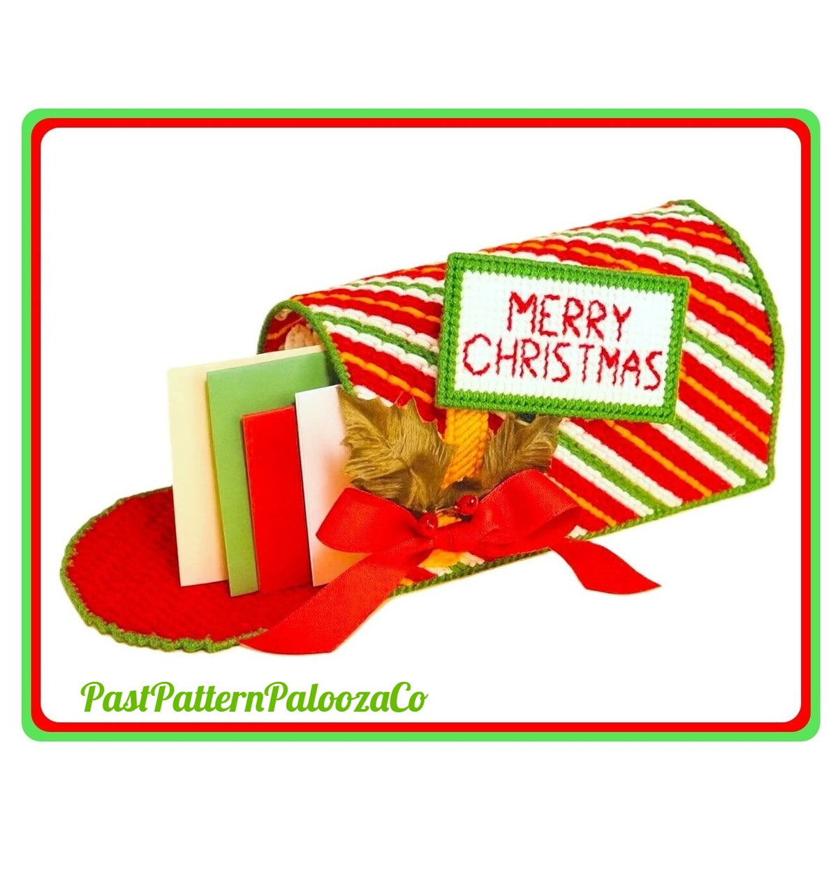 Vintage Plastic Canvas Pattern Merry Christmas Mailbox Card Holder PDF Instant Digital Download