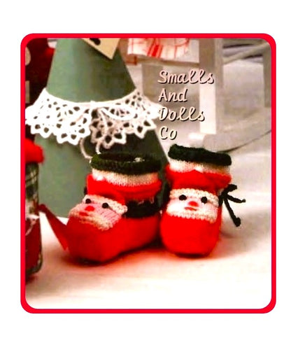 Vintage Knitting Pattern Christmas Santa Face Baby Booties Bootees PDF Instant Download Cute Holiday Baby Shoes 6m 12m 5 Ply
