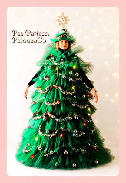 Vintage Christmas Tree Costume Sewing Pattern Cone Dress and Hat PDF Instant Digital Download Womens Funny Xmas Outfit