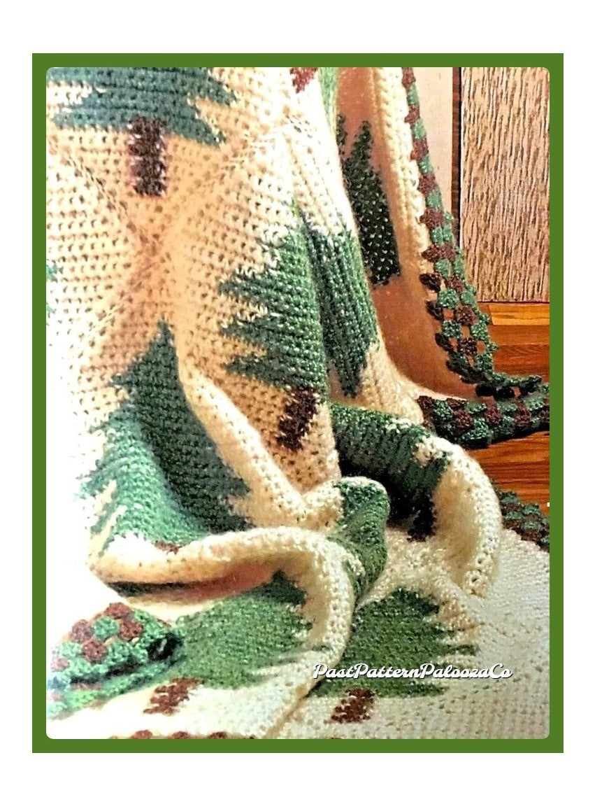 Vintage Crochet Pattern Christmas Tree Farm Afghan PDF Instant Digital Download Holiday Pine Tree Squares Forest Blanket 10 Ply