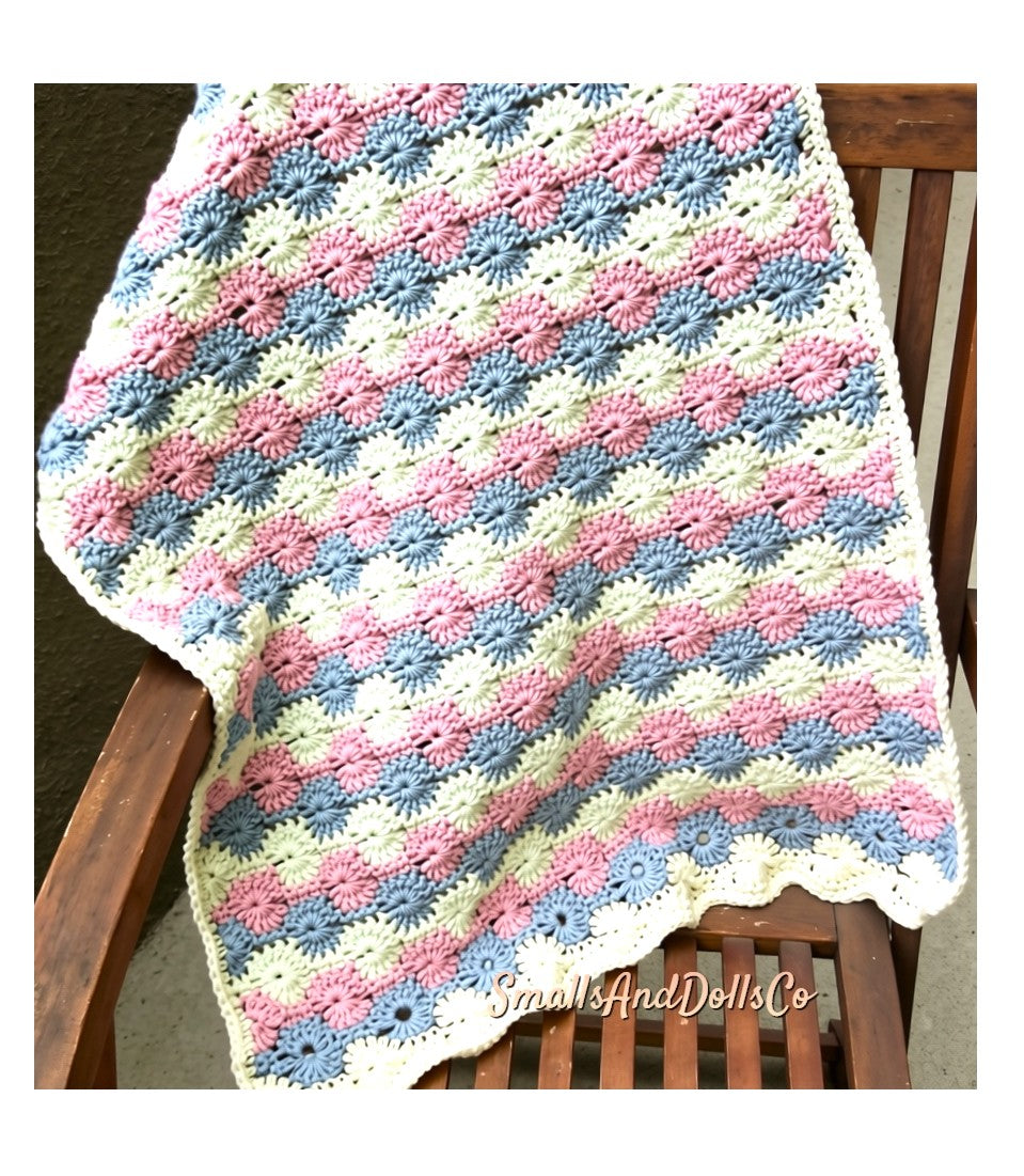 Vintage Baby Afghan Crochet Pattern Pretty Catherines Wheel Stitch Blanket PDF Instant Digital Download Shell Stitch Lapghan 24x29