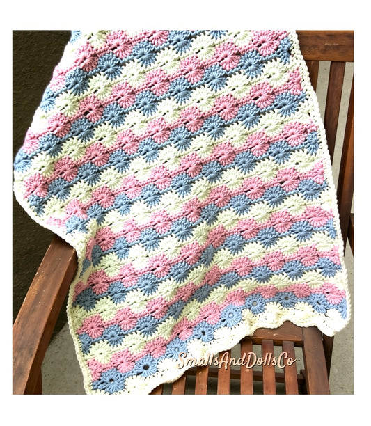 Vintage Baby Afghan Crochet Pattern Pretty Catherines Wheel Stitch Blanket PDF Instant Digital Download Shell Stitch Lapghan 24x29