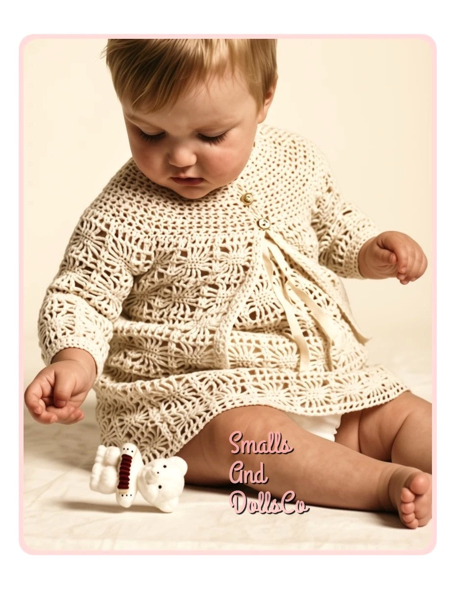 Vintage Crochet Pattern Baby Girl Dress & Matinee Coat Set Cobweb Lace Stitch PDF Instant Digital Download 0-6 Months 3 Ply